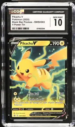 Pikachu V SWSH063 Power Tin Black Star Promos Pokemon CGC 10 Gem Mint - Image 1