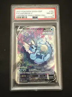 2021 POKEMON SWSH BLACK STAR PROMO #181 FULL ART/VAPOREON V PSA 8 - Image 1