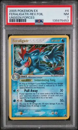 2005 POKEMON EX UNSEEN FORCES #4 FERALIGATR-REVERSE FOIL PSA 7 - Image 1