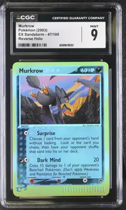 CGC 9 MINT Murkrow 2003 EX Sandstorm 47/100 Reverse Holo Pokemon Card - Image 1