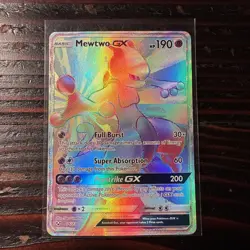 Holographic Mewtwo GX secret rare Pokemon trading card. - Image 1