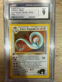 CGC 9 MINT Erika’s Dragonair 4/132 1st Edition Gym Heroes Holo Pokemon Card - Image 1