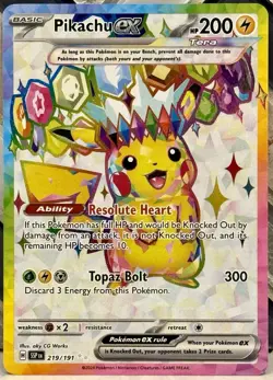 Pikachu ex Full Art 219/191 NM/M SV08: Surging Sparks Pokemon TCG - Image 1