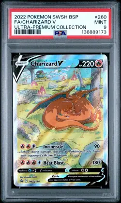 POKEMON 2022 FA/CHARIZARD V ULTRA-PREM. COLLEC. SWSH BLACK STAR PROMO #260 PSA 9 - Image 1