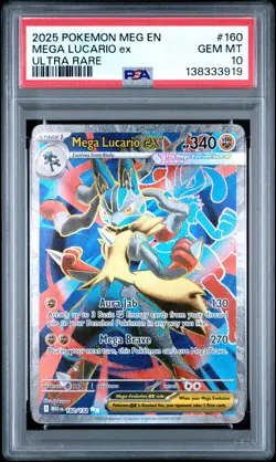 138333919 Mega Lucario ex 2025 Pokemon Mega Evolution #160 Ultra Rare PSA 10 - Image 1