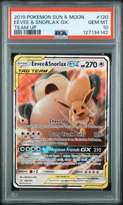 POKEMON EEVEE & SNORLAX GX 2019 SUN & MOON TEAM UP #120 PSA 10 - Image 1