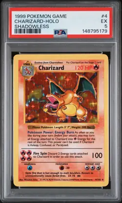1999 POKEMON GAME SHADOWLESS #4 CHARIZARD-HOLO PSA 5 - Image 1