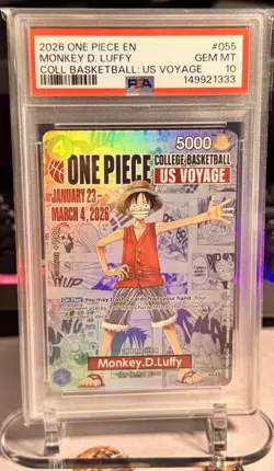 PSA 10 One Piece Card Monkey D. Luffy US College Basketball Voyage Promo - Image 1
