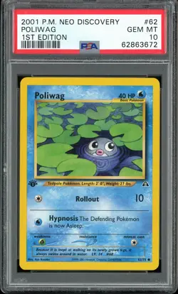 PSA 10 Poliwag 1st Edition Neo Discovery 62/75 Pokemon Card - Image 1