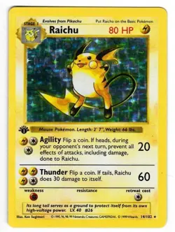 POKEMON RAICHU 1ST EDITION HOLO SHADOWLESS CARD 14/102 - Image 1