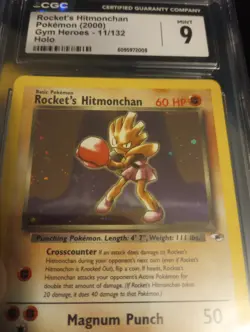 Pokemon Gym Heroes Unlimited Rocket's Hitmonchan Holo 11/132 CGC Mint 9 ErrorU - Image 5