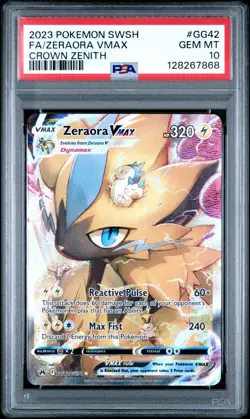 POKEMON 2023 FA/ZERAORA VMAX SWORD AND SHIELD CROWN ZENITH #GG42 PSA 10 - Image 1