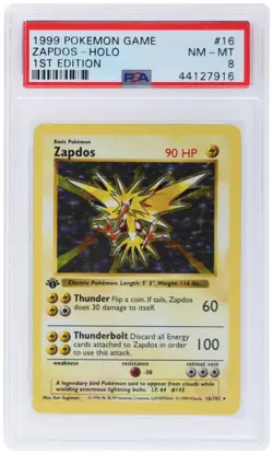 Zapdos 1999 Pokemon Base Set 1st Edition PSA 8 #16 - Image 1