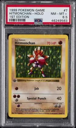 1999 POKEMON BASE SET 1ST EDITION #7 HITMONCHAN-HOLO PSA 8.5 - Image 1