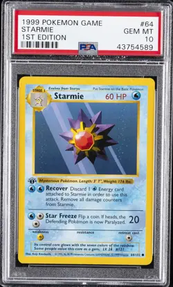 1999 POKEMON BASE SET 1ST EDITION #64 STARMIE PSA 10 - Image 1