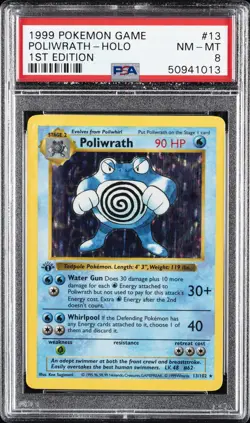 1999 POKEMON BASE SET 1ST EDITION #13 POLIWRATH-HOLO PSA 8 - Image 1