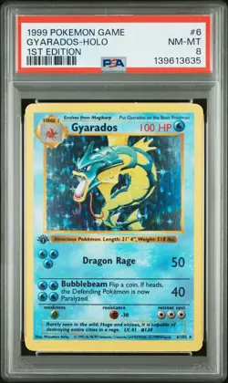 1999 POKEMON BASE SET 1ST EDITION #6 GYARADOS-HOLO PSA 8 - Image 1