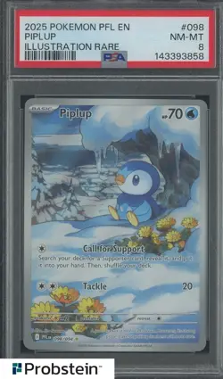 2025 Pokemon PFL EN #098 Piplup Illustration Rare PSA 8 NM-MT - Image 1