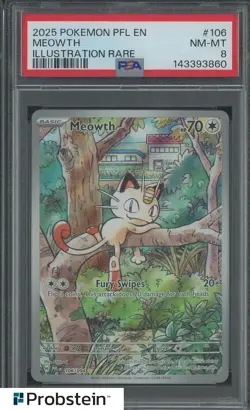 2025 Pokemon PFL EN #106 Meowth Illustration Rare PSA 8 NM-MT - Image 1