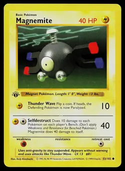 Pokemon Card - Magnemite Base Set (Shadowless) 53/102 Common 1st Edition - Image 1