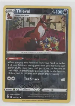 Thievul Reverse Holo Pokemon Sword & Shield Evolving Skies #105 - Image 1