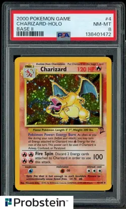 2000 Pokemon Game Base II #4 Charizard Holo PSA 8 NM-MT - Image 1