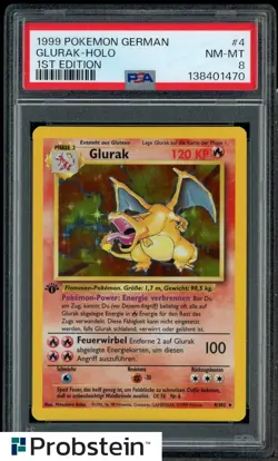 1999 Pokemon German 1st Edition Glurak Holo Charizard #4 PSA 8 NM-MT - Image 1