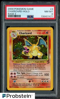 2000 Pokemon Game Base II #4 Charizard Holo PSA 8 NM-MT - Image 1