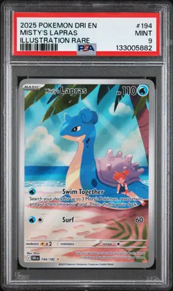 2025 POKEMON DRI EN-DESTINED RIVALS ILLUSTRATION RARE #194 MISTY'S LAPRAS PSA 9 - Image 1
