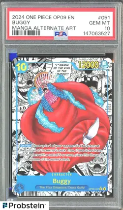 2024 One Piece OP09 En Manga Alternate Art #051 Buggy PSA 10 GEM MINT - Image 1
