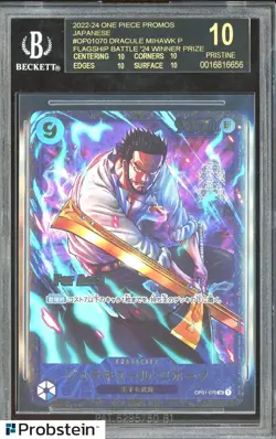 2022-24 One Piece Promos 070 Dracule Mihawk Btl Battle Winner BGS 10 BLACK LABEL - Image 1