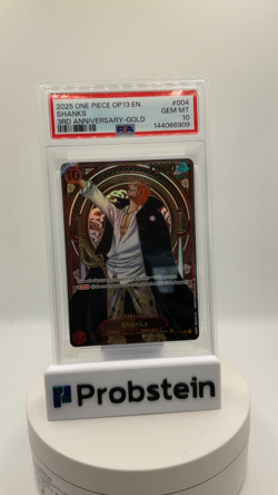 2025 One Piece OP13 ENGLISH 3rd Anniversary Gold #004 Shanks PSA 10 GEM MINT - Image 2