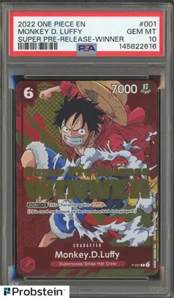 2022 ONE PIECE PROMOS SUPER PRE-RELEASE-WINNER #001 MONKEY D. LUFFY PSA 10 - Image 1