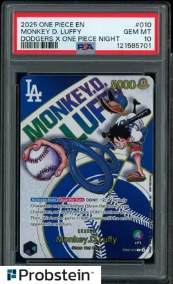 2025 One Piece EN Dodgers X One Piece Night #010 Monkey D. Luffy PSA 10 GEM MINT - Image 1