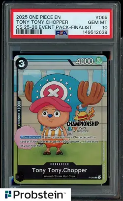 2025 One Piece EN CS 25-26 Event Pack Finalist #065 Tony Tony Chopper PSA 10 - Image 1