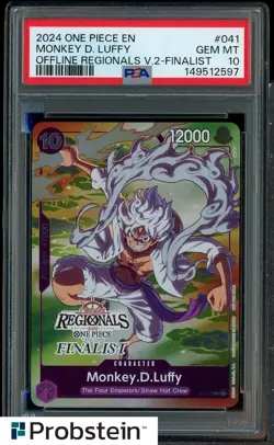 2024 One Piece EN P-041 Monkey D. Luffy Offline Regionals Finalist Promo PSA 10 - Image 1