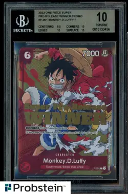 2022 ONE PIECE PROMOS SUPER PRE-RELEASE-WINNER #P001 MONKEY D. LUFFY BGS 10 - Image 1