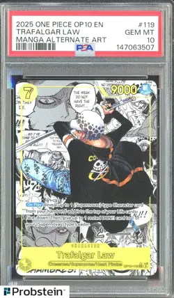 2025 One Piece OP10 EN Manga Alternate Art #119 Trafalgar Law PSA 10 GEM MINT - Image 1