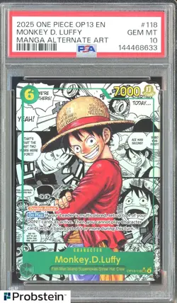 2025 One Piece OP13 EN Manga Alternate Art #118 Monkey D. Luffy PSA 10 GEM MINT - Image 1