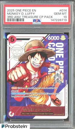2025 One Piece EN 3rd Anniversary Treasure CP Pack #014 Monkey D. Luffy PSA 10 - Image 1