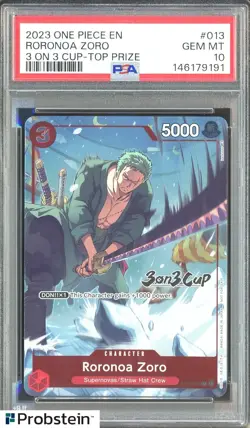 2023 One Piece Promo 3 on 3 Cup Top Prize #013 Roronoa Zoro PSA 10 GEM MINT - Image 1
