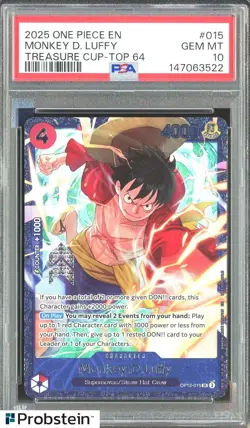 2025 One Piece EN Treasure Cup Top 64 #015 Monkey D. Luffy PSA 10 GEM MINT - Image 1