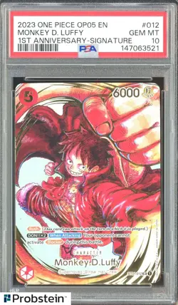 2023 One Piece OP05 EN 1st Anniversary Signature #012 Monkey D. Luffy PSA 10 - Image 1