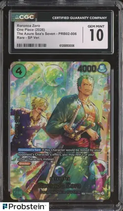 One Piece TCG Roronoa Zoro SP PRB02-006 CGC 10 - Image 1