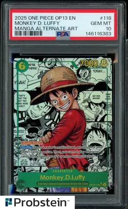 2025 One Piece OP13 EN Manga Alternate Art #118 Monkey D. Luffy PSA 10 GEM MINT - Image 1