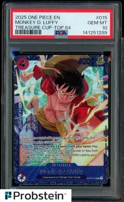 2025 One Piece EN Treasure Cup Top 64 #015 Monkey D. Luffy PSA 10 GEM MINT - Image 1