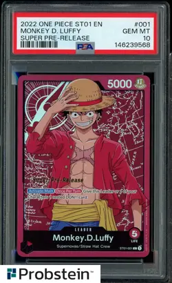 2022 One Piece ST01 Super Pre-Release #001 Monkey D. Luffy PSA 10 GEM MINT - Image 1
