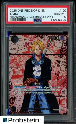 2025 One Piece OP13 EN Red Manga Alternate Art #120 Sabo PSA 10 GEM MINT - Image 1