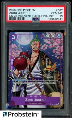 2025 One Piece EN CS 25-26 Roronoa Zoro-Juurou #067 Finalist PSA 10 GEM MINT - Image 1