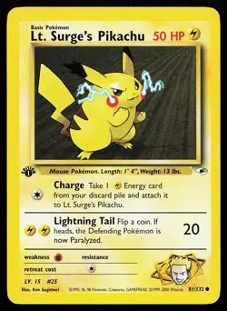 Lt. Surge's Pikachu 81/132 Common 1st Edition Gym Heroes Pokemon Card - Image 1